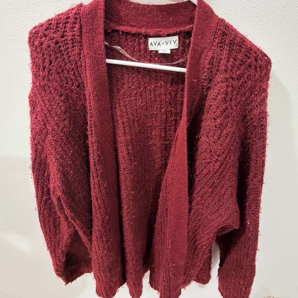 Ava & Viv Burgundy Open-Front Cardigan